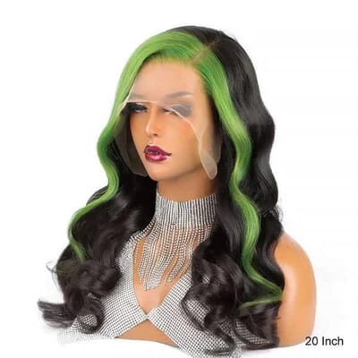 Carina Green Skunk Stripe Wig 13x4 Lace Front Body Wave Human Hair Wigs with Baby Hair 180% Density