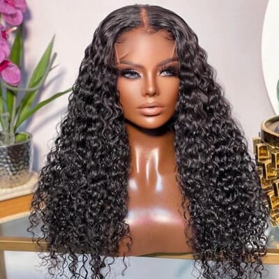 Carina 4x4 HD Closure Lace Wig Gorgeous Deep Wave Hair Middle Part Clean Hairline 